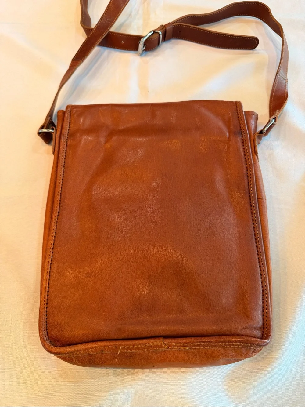 Vintage Brown Genuine Leather Messenger Long Satchel Bag with Front Buckles